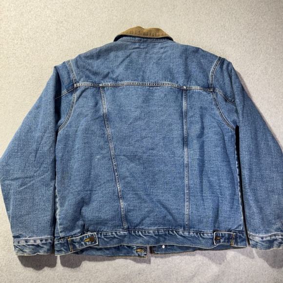 Lee Denim Jacket Mens L Faux Fur Linen Collared Jean Pockets Warm Button Up - Picture 9 of 10